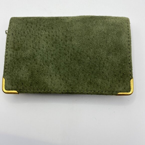 Vintage English Leather Green Suede Card Holder Wallet With Zippered Closure & G - Picture 3 of 7